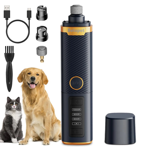 BETOPET Upgraded Dog Nail Grinder Quiet - 3-Speed Professional Dog Nail Trimmers with 2 LED Lights for Large Medium Small Dogs/Cats Electric Pet Nail Grinder for Dogs with Dust Cap