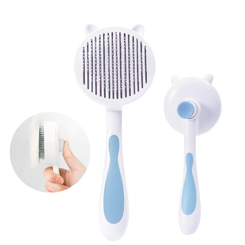 Hey Jumi Cat Hair Brush for Grooming Self Cleaning Slicker Brush for Cat Skin Friendly Pet Brush for Shedding Blue
