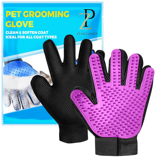 ZENELANEP Upgrade Pet Grooming Gloves Grooming Gloves for Dogs Cats Rabbits & Horses with Long and Short Hair Efficient Pets Hair Remover Mittens - 1 Pair (Purple)
