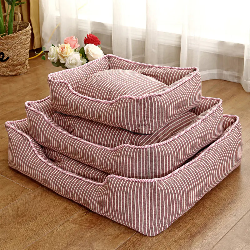 Cotton and Linen Striped Pet Nest for All Seasons