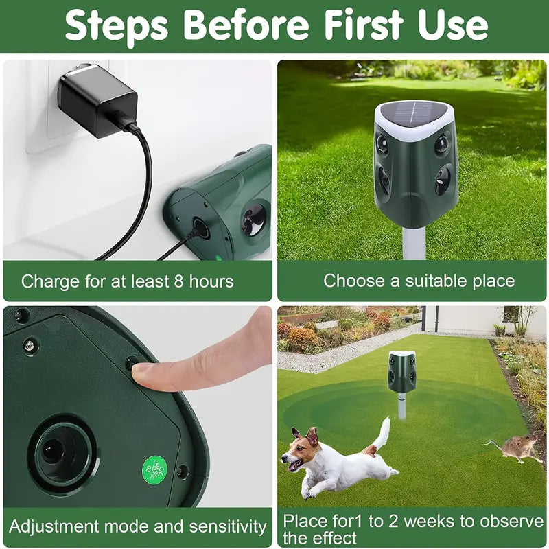 Solar Ultrasonic Animal Repeller with PIR Sensor