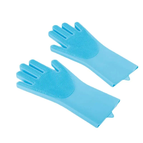 Pet Grooming Gloves Heat Resistant Silicone Dog Cat Bathing Washing Mitts with High-Density Teeth and Enhanced Five Finger Design Massaging Hair Remover Brush Scrubber for Dogs Cats (Blue 1 Pair)