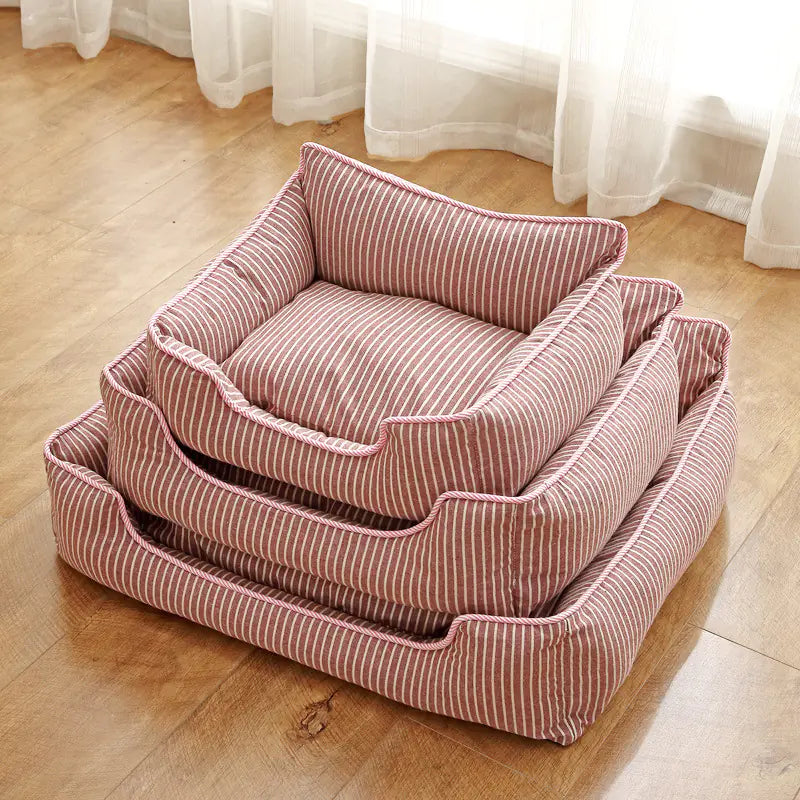 Cotton and Linen Striped Pet Nest for All Seasons