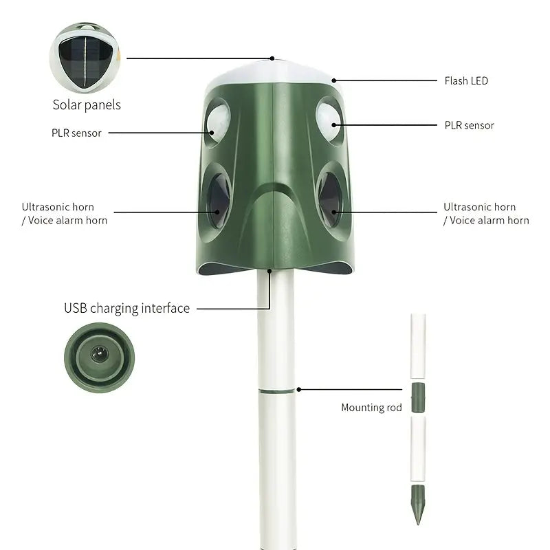 Solar Ultrasonic Animal Repeller with PIR Sensor