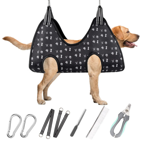 ATESON Pet Dog Grooming Hammock Harness for Nail Trimming (XL 80lb) Dog Sling for Cutting Nail Dog Hanging Holder Hanger for Clipping Nail with Nail Clippers Nail File Pet Comb