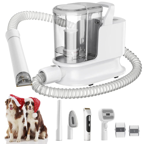 Dog Grooming Kit & Dog Grooming Vacuum 12Kpa Suction Pet Vacuum Grooming Kit with Low Noise 3 Suction Mode 2L Capacity Dog Vacuum with 5 Pet Grooming Tools for Shedding Pet Hair Home Cleaning